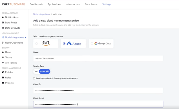 Connect cloud-native environment (Azure) to Chef Automate UI